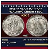 1945-p Walking Liberty Half Dollar Near Top Pop 50