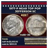 1977-p Jefferson Nickel Near Top Pop 5c ms66+ 5fs