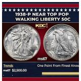 1938-p Walking Liberty Half Dollar Near Top Pop 50