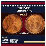 1909 VDB Lincoln Cent 1c ms66+ rd SEGS