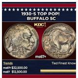 1930-s Buffalo Nickel TOP POP! 5c ms67+ SEGS