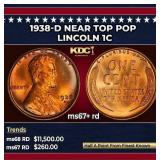 1938-d Lincoln Cent Near Top Pop 1c ms67+ rd SEGS