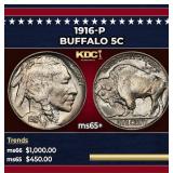 1916-p Buffalo Nickel 5c Grades GEM+ Unc