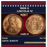 1909-s Lincoln Cent 1c ms65 rd SEGS