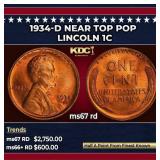 1934-d Lincoln Cent Near Top Pop 1c ms67 rd SEGS