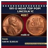 1911-d Lincoln Cent Near Top Pop! 1c ms66 rd SEGS