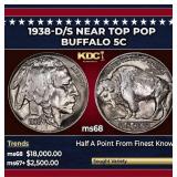 1938-d/s Buffalo Nickel Near Top Pop 5c ms68 SEGS