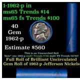 BU Shotgun Jefferson 5c roll, 1962-p 40 pcs Bank $