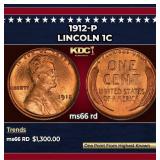 1912-p Lincoln Cent 1c ms66 rd SEGS