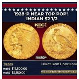 1928-p Gold Indian Quarter Eagle Near Top Pop! $2