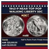 1943-p Walking Liberty Half Dollar Near Top Pop 50