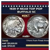 1929-p Buffalo Nickel Near Top Pop 5c ms66+ SEGS