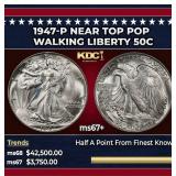 1947-p Walking Liberty Half Dollar Near Top Pop 50
