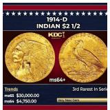 1914-d Gold Indian Quarter Eagle $2 1/2 ms64+ SEGS