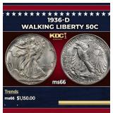 1936-d Walking Liberty Half Dollar 50c ms66 SEGS