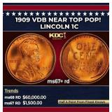 1909 VDB Lincoln Cent Near Top Pop! 1c ms67+ rd SE