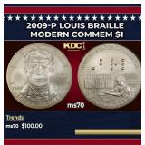 2009-P Louis Braille Modern Commem Dollar $1 ms70
