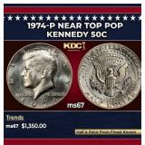 1974-p Kennedy Half Dollar Near Top Pop 50c ms67 S