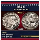 1934-d Buffalo Nickel 5c ms65+ SEGS