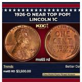 1926-d Lincoln Cent Near Top Pop! 1c ms65 rd SEGS