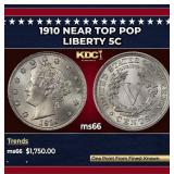 1910 Liberty Nickel Near Top Pop 5c ms66 SEGS