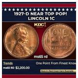 1927-d Lincoln Cent Near Top Pop! 1c ms65 rd SEGS