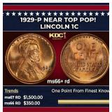 1929-p Lincoln Cent Near Top Pop! 1c ms66+ rd SEGS