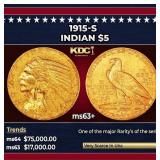 1915-s Gold Indian Half Eagle $5 Select+ Unc USCG