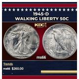 1945-d Walking Liberty Half Dollar 50c Grades GEM+