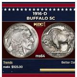 1916-d Buffalo Nickel 5c Grades Choice Unc