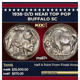 1938-d/d Buffalo Nickel Near Top Pop 5c ms67+ SEGS