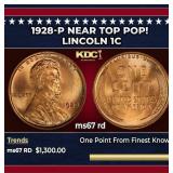 1928-p Lincoln Cent Near Top Pop! 1c ms67 rd SEGS
