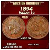 1894 Indian Cent 1c ms66 bn SEGS