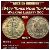 1944-p Walking Liberty Half Dollar Toned Near Top