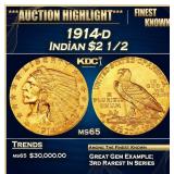 1914-d Gold Indian Quarter Eagle $2 1/2 ms65 SEGS