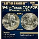 1941-p Washington Quarter Toned TOP POP! 25c ms68+