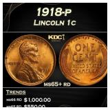1918-p Lincoln Cent 1c Grades ms65+ rd