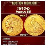 1910-d Gold Indian Half Eagle $5 ms65+ USCG