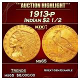 1913-p Gold Indian Quarter Eagle $2 1/2 ms65 SEGS