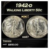 1942-d Walking Liberty Half Dollar 50c ms67 SEGS