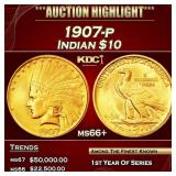 1907-p Gold Indian Eagle $10 ms66+ SEGS