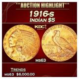 1916-s Gold Indian Half Eagle $5 ms63 USCG