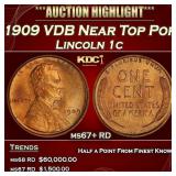 1909 VDB Lincoln Cent Near Top Pop 1c ms67+ RD SEG