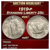 1919-p Standing Liberty Quarter 25c ms67 SEGS