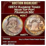 1957-p Franklin Half Dollar Rainbow Toned Near Top