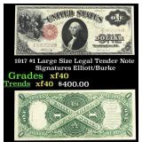 1917 $1 Large Size Legal Tender Note Grades xf Sig
