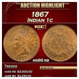 1867 Indian Cent 1c Grades ms66 rb