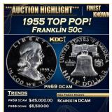 1955 Proof Franklin Half Dollar TOP POP! 50c pr69