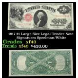 1917 $1 Large Size Legal Tender Note Grades xf Sig