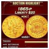 1865-p Gold Liberty Double Eagle $20 ms62+ SEGS